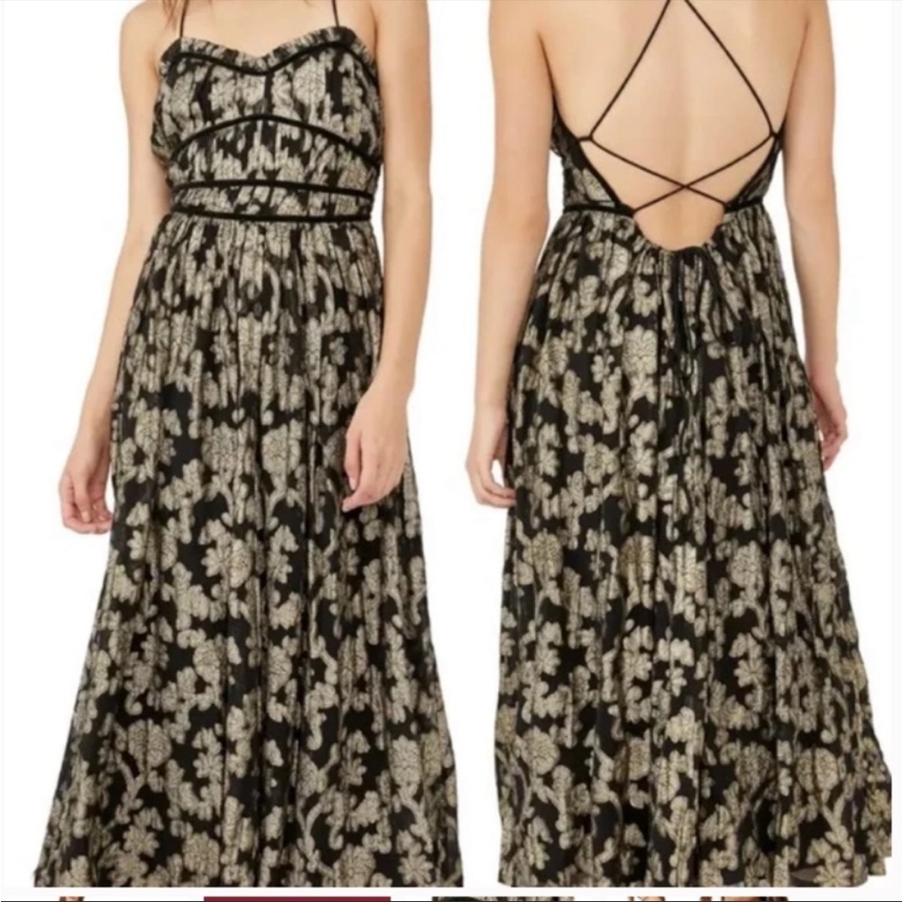 Free people Charlie bustier dress NWT size small black gold combo